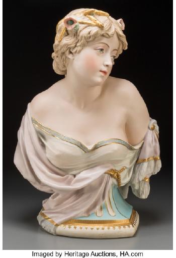A Copeland Tinted Parian Female Bust Modeled By Owen Hale: Summer by 
																			 W T Copeland & Sons