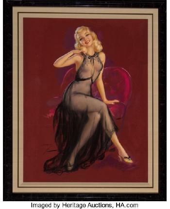 Seated Pin-Up in Purple Chair by 
																			Jules Erbit