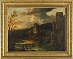 Mountain landscape with figures by a lake by 
																			Crescenzio Onofri