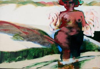 Maiden strolling through landscape by 
																			Jan Neethling