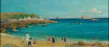 On the beach at Trboul, Brittany by 
																			Adolphe Faugeron