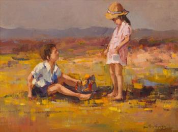Boy and girl on a beach by 
																			Gian Piero Garizio
