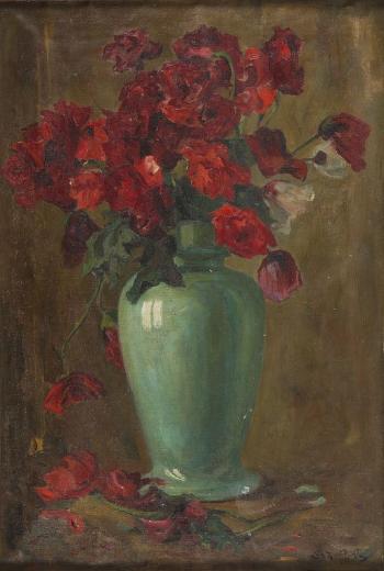 Poppies in a vase by 
																			Stanislaw Zawadzki