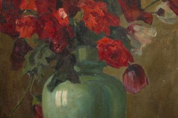 Poppies in a vase by 
																			Stanislaw Zawadzki