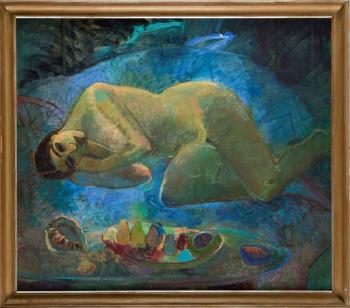 Nude on a blue couch by 
																			Anna Karpowicz-Westner