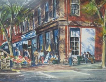 Nantucket street scene by 
																			Louis Sylvia
