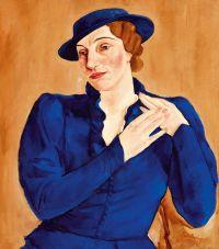 Woman in a hat (in blue) by 
																	Sandor Szolnay