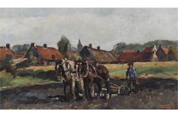 A Farmer Plowing the Field by 
																			Cornelis Noltee