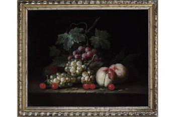 A Still Life with Grapes, Peaches and Cherries, All on a Stone Ledge by 
																			 Pseudo Simons