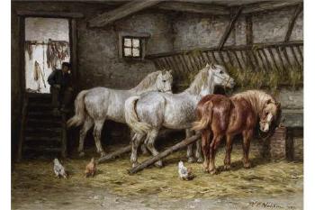 Ponies in a Stable by 
																			Willem Carel Nakken