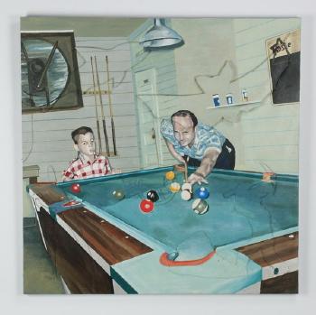 Father and son playing pool by 
																			Bill Havoren