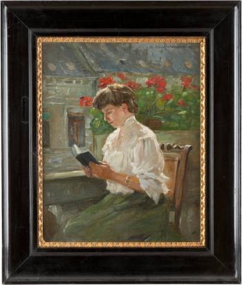 Portrait einer lesenden Frau by 
																			Julius Muller-Massdorf