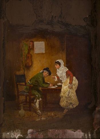 Junge Frau diktiert einen Brief by 
																			Jules James Rougeron