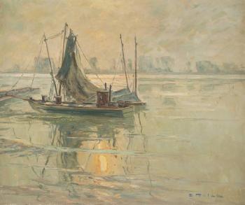 Fischerboote am Niederrhein by 
																			Erich Freiherr von Perfall