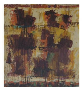 Abstract in shades of orange, yellow, green and brown by 
																			Mario Abis