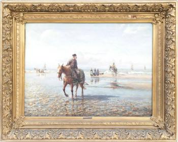 Figures on horseback along a beach by 
																			Daniel Noteboom