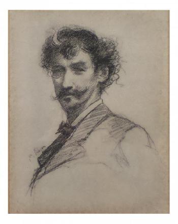Bust-length portrait of James Abbott McNeill Whistler by 
																			Paul Adolphe Rajon