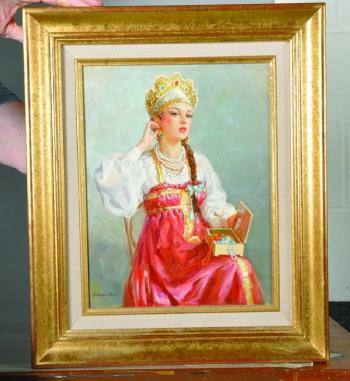 A young girl in costume, with a jewellery box by 
																			Vladislav Nagornov