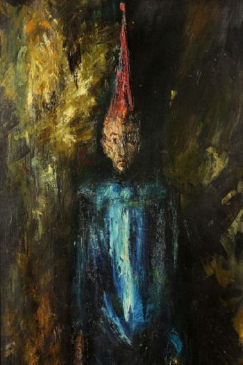 Standing clown with red pointed hat by 
																			Zvy Milshtein