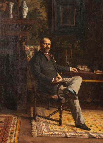 Portrait of gentleman with cigar by 
																	Henri Adolphe Laissement