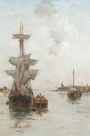 Port scene by 
																	Charles Lapostolet