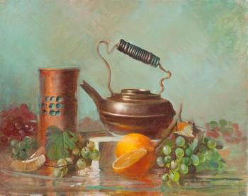 Still life with brass teapot by 
																	Guy Steele Fairlamb