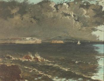 View of harbor town with coming storm by 
																	Robert Maione