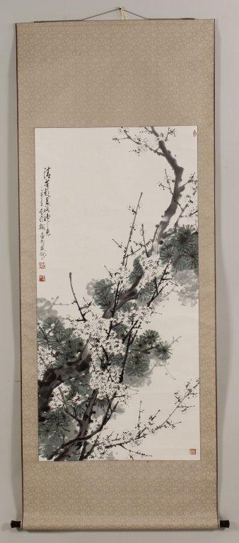 Scroll with Pine Tree and Cherry Blossoms by 
																			 Nan Lingmei