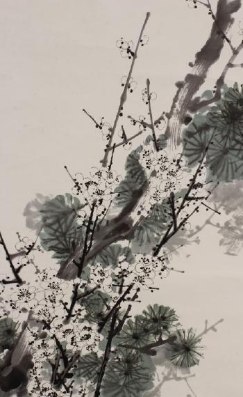 Scroll with Pine Tree and Cherry Blossoms by 
																			 Nan Lingmei