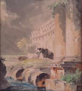 Landscape with Classical Ruin by 
																			Philippe Jacques Loutherbourg