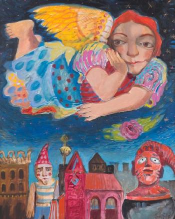 Angel over carnival by 
																			Joan Erbe