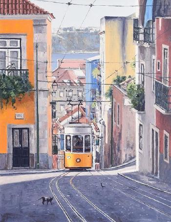 Lisbon Street Scene by 
																			Virgilio Raposo