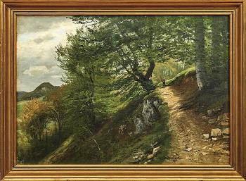 Spaziergängerin auf einem Waldweg by 
																	Carl Ludwig Fahrbach