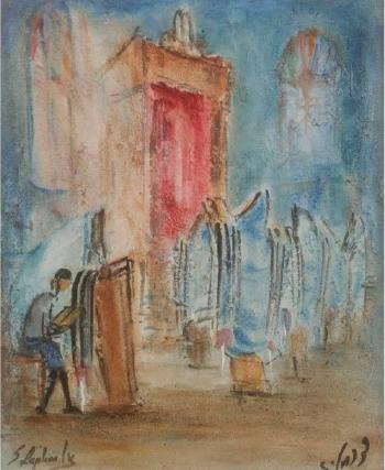 Praying in the synagogue by 
																	Zvi Raphaely