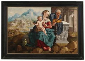 The Holy Family with a Parrot by 
																			 Netherlandish School