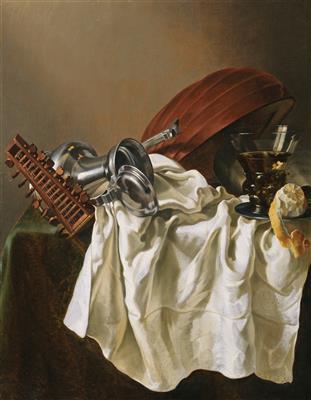 A still life with a lute, a berkemeier goblet and a knocked-over Jan Steen jug by 
																			Willem van Odekerken
