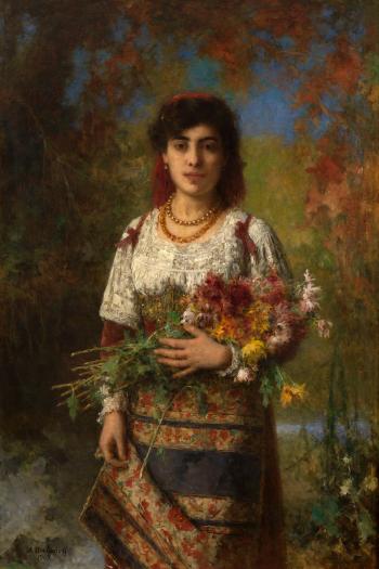 Gypsy Girl with Flowers by 
																	Alexis Harlamoff