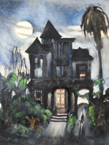 House with cats under full moon by 
																			Leo Politti