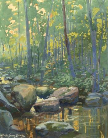 Forest interior with stream bed by 
																			Alfred J Dewey