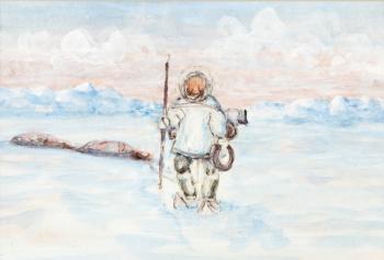 Eskimo with snowshoes by 
																			George Twok Aden Ahgupuk