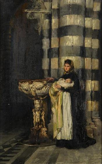 Mother and child (Interior scene) by 
																			Marie Philips-Weber