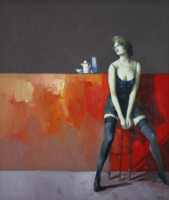 Woman on a stool by 
																			Antonio Tamburro
