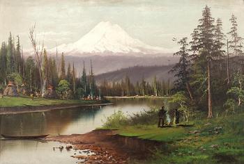 Indian encampment by Mount Rainier by 
																			Joseph John Englehart