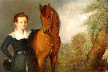 Portrait of young gentleman and horse by 
																			Alexandre Bally