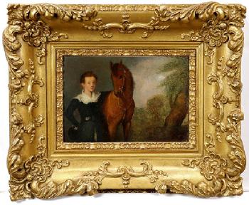 Portrait of young gentleman and horse by 
																			Alexandre Bally