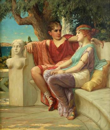Neoclassical genre scene with two figures by 
																			James H Hagaman