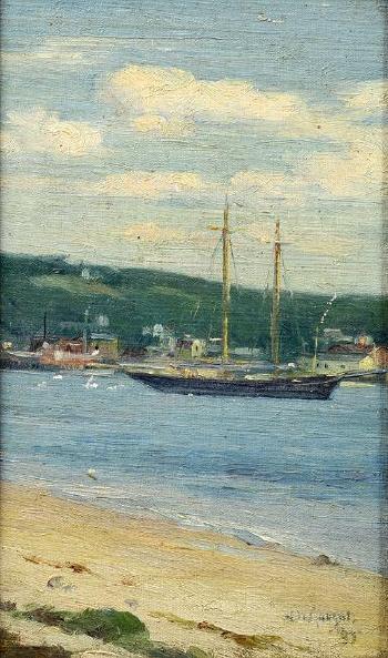 Ship in port by 
																			John Willard Raught