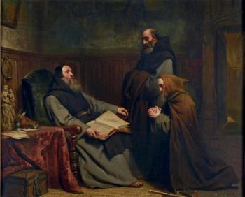 Trois moines dans un studiolo by 
																	Claudius Jacquand