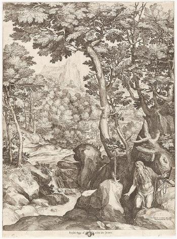 Der heilige Hieronymus in der Wildnis by 
																	Cornelis Cort