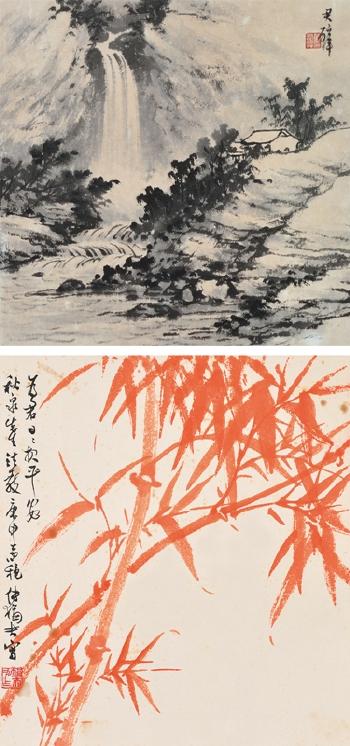 Landscape and red bamboo by 
																	 Fu Juanfu